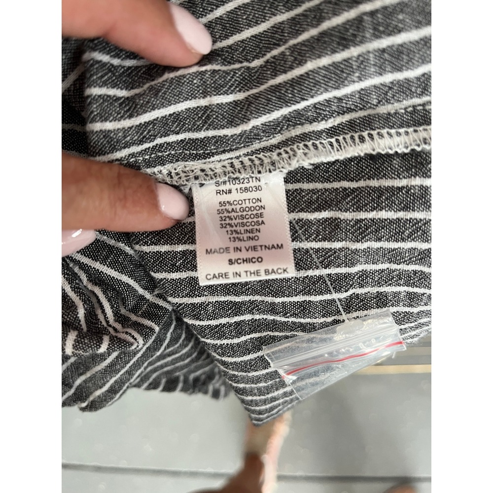Love Tree Grey Pinstripe Button Up Shirt Cotton Linen Blend Small - Picture 5 of 5